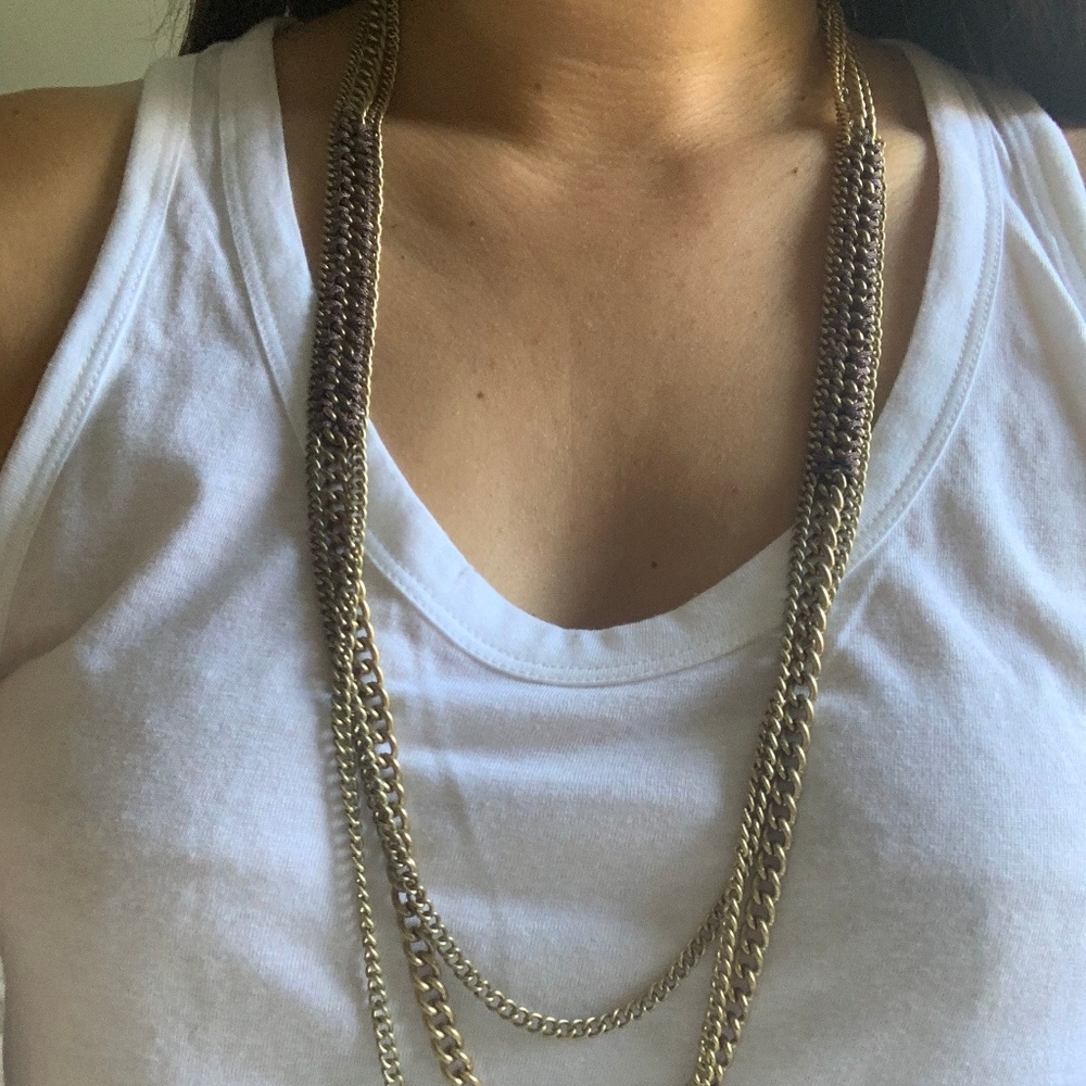 Three Strand Gold Necklace with Crystals